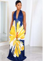 This Summer Women Sexy Backless Halter Neck Print Long Dress Design Made Of High Quality Polyster And Spandex Material