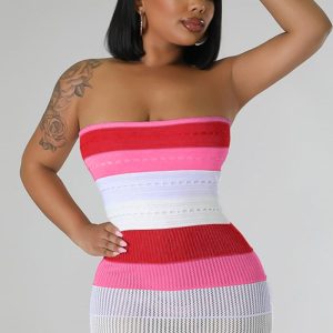 This Summer Women Sexy Strapless Backless Color Block Lace Knitting Dress Combine The Warm And Fashion. It Is a Must-Have Item For This Winter. Sweater Dresses For Women At Global Lover Comes For Different Occasions - Daily Life