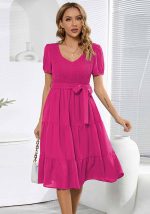 This Summer Women's Round Neck Short Sleeve Slim Fit Patchwork Casual Dress Design Made Of High Quality Polyster And Spandex Material. It Come With Good Stretch And Wearing Comfortable. Women¡¯s Midi Dresses Is Omnipotent And Suit For All Kinds Of Occasions - Daily Wear