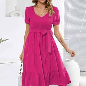 This Summer Women's Round Neck Short Sleeve Slim Fit Patchwork Casual Dress Design Made Of High Quality Polyster And Spandex Material. It Come With Good Stretch And Wearing Comfortable. Women¡¯s Midi Dresses Is Omnipotent And Suit For All Kinds Of Occasions - Daily Wear