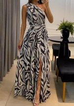 This Summer Women's Sexy One Shoulder Sleeveless Printed Long Maxi Dress For Women Design Made Of High Quality Polyster And Spandex Material