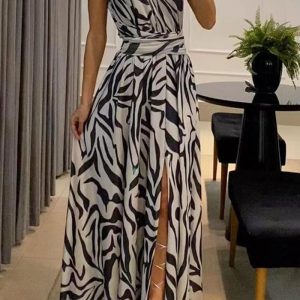 This Summer Women's Sexy One Shoulder Sleeveless Printed Long Maxi Dress For Women Design Made Of High Quality Polyster And Spandex Material