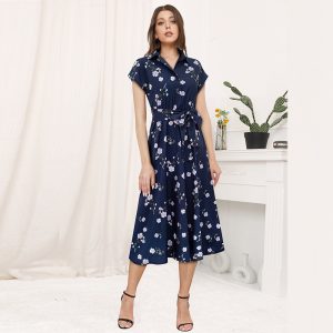 This Summer Women's Art Retro Print Turndown Collar Lace-Up Mid Waist Dress Design Made Of High Quality Polyster And Spandex Material. Print Dresses Is More Interesting And Stylish. Print Maxi Dresses Is One Of The Popular Item For Islander Vocations. Women¡¯s Print Dresses At Global Lover Comes With Forever Floral