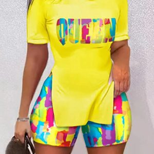 This Summer Women's Casual Shorts Printed Split Plus Size Two Piece Set Design And Made Of Comfortable And Elastic Fabric. Wholesale Plus Size Two Piece Sets Is a Must-Have Item For Curvy Ladies. Two Piece Sets Can Either Be Worn Together Or Individually