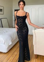 This Summer Women's Fashion Sexy See-Through Lace Straps Slim Dress For Women Design Made Of High Quality Polyster And Spandex Material