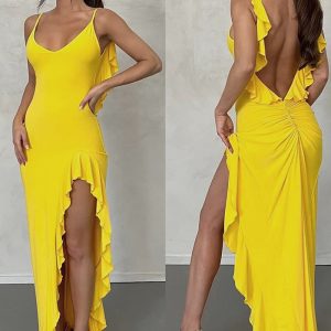 This Summer Women's Sexy Low Back Solid Color Strap Lace Dress For Women Design Made Of High Quality Polyster And Spandex Material. It Is Stretchy