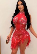 This Summer Women's Sexy Mesh Beaded See-Through Dress For Women Design Made Of High Quality Polyster And Spandex Material