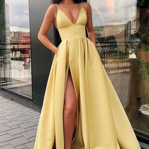 This Summer Women's Sexy Slim Strap Dress Deep v Slit Formal Party Evening Dress Design Made Of Good Quality Polyster And Spandex Material