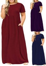 This Summer Women's Short Sleeve Round Neck Solid Plus Size Dress Print Maxi Dress Made Of Soft And Elastic Fabric. Global Lover Wholesale Plus Size Dresses And Hope Curvy Ladies Find Here a Warm And Exciting Place To Shop Affordable Curvy Dresses Online - Plus Size Casual