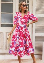 This Summer Women's v-Neck Bohemian Print a-Line Dress Design Made Of High Quality Polyster And Spandex Material. It Is Stretchy