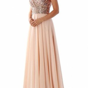 This Summer Dress v-Neck Sequined Chiffon Patchwork Long Evening Dress Design Made Of Good Quality Polyster And Spandex Material