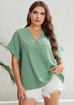 This Summer Green v-Neck Fresh And Fashionable Women's Tops Made Of Comfortable And Elastic Fabric. It Is Wholesale Sexy Plus Size Tops For Women. With The Gradual Rise Of Feminist Awareness