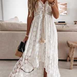 This Summer Lace Suspenders Large Swing Solid Color Long Dress Design Made Of High Quality Polyster And Spandex Material