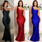 This Summer Women's Fashion Sexy Ladies One-Shoulder Long Jumpsuit Design Made Of Good Quality Polyster And Spandex Material