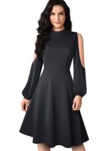 This Trendy Chic Women's Solid Cutout Long Sleeve Fit Patchwork Spring a-Line Dress Design Made Of High Quality Polyster And Spandex Material. It Is Stretchy