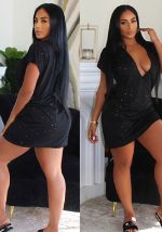 This Trendy Women's Clothing Sexy v-Neck Low Cut Irregular Ripped t-Shirt Dress Design Made Of High Quality Polyster And Spandex Material. It Is Stretchy