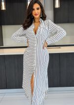 This Turndown Collar Shirt Stripe Chic Patchwork Long Sleeve Women's Shirt Dress Design Made Of High Quality Polyster And Spandex Material