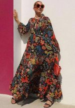 This v Neck Long Sleeve Print Holidays Loose Beach Dress Design Made Of High Quality Polyster And Spandex Material