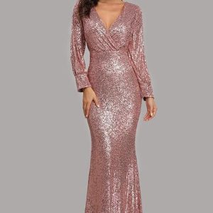 This v-Neck See-Through Mesh Beaded Sexy Slim Fit Long Dress Design Made Of Good Quality Polyster And Spandex Material