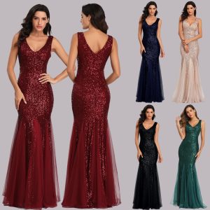 This v Neck Sleeveless Shiny Patchwork Mesh Mermaid Plus Size Bridesmaid Evening Dress Design Made Of Good Quality Polyster And Spandex Material