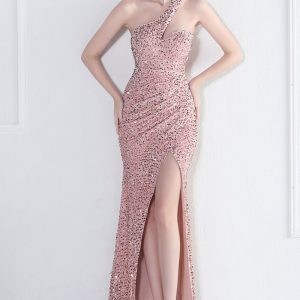 This Velvet Sequin Magic Multi-Color One Shoulder Party Wedding Dinner Mermaid Long Evening Gown Design Made Of Good Quality Polyster And Spandex Material