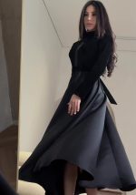 This Velvet Slim Fit Slim Waist Black Round Neck Long Sleeve Dress For Women Design Made Of High Quality Polyster And Spandex Material