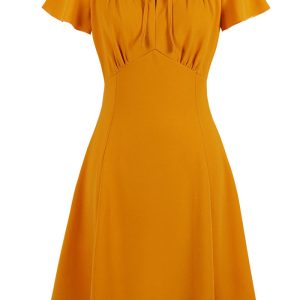 This Vintage Round Neck Solid Bow Short Sleeve Elegant Dress Made Of Soft And Elastic Fabric. Global Lover Wholesale Plus Size Dresses And Hope Curvy Ladies Find Here a Warm And Exciting Place To Shop Affordable Curvy Dresses Online - Plus Size Casual