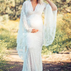 This White Sexy Deep v-Neck Bell Bottom Sleeve See-Through Lace Tight Fitting Trailing Dress Made Of Soft And Comfortable Material. It Is a Must-Have Item For Pregnant Women. Global Lover Offer Newest Wholesale Maternity Dresses And Hope Pregnant Ladies Find Here a Warm And Exciting Place To Shop Affordable Pregnant Dresses - Pregnant Casual Dresses