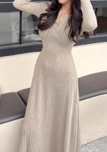 This Winter Chic Slim Fit Ribbed v-Neck Knitting Dress Long Basic Dress Combine The Warm And Fashion. It Is a Must-Have Item For This Winter. Sweater Dresses For Women At Global Lover Comes For Different Occasions - Daily Life