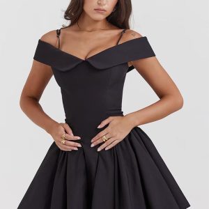 This Winter Off Shoulder Slim Waist Solid Color Sexy Short Dress Design Made Of High Quality Polyster And Spandex Material. It Is Stretchy