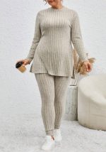 This Winter Plus Size Women's Ribbed Knitting Casual Two Piece Pants Set Design And Made Of Comfortable And Elastic Fabric. Wholesale Plus Size Two Piece Sets Is a Must-Have Item For Curvy Ladies. Two Piece Sets Can Either Be Worn Together Or Individually