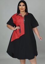 This Women Black Casual Turn-down Collar Half Sleeves Color Blocking Zippers Midi Loose Plus Size Dresses made of soft and elastic fabric. Global Lover wholesale plus size dresses and hope curvy ladies find here a warm and exciting place to shop affordable curvy dresses online - plus size casual