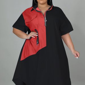 This Women Black Casual Turn-down Collar Half Sleeves Color Blocking Zippers Midi Loose Plus Size Dresses made of soft and elastic fabric. Global Lover wholesale plus size dresses and hope curvy ladies find here a warm and exciting place to shop affordable curvy dresses online - plus size casual