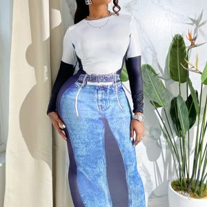 This Women Autumn Denim Print Round Neck Long Sleeve Dress Design Made Of High Quality Polyster And Spandex Material. Print Dresses Is More Interesting And Stylish. Print Maxi Dresses Is One Of The Popular Item For Islander Vocations. Women¡¯s Print Dresses At Global Lover Comes With Forever Floral