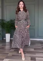 This Women Autumn Elegant Belted Leopard Print Dress Design Made Of High Quality Polyster And Spandex Material. It Is Stretchy