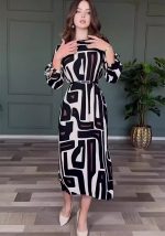 This Women Autumn Geometric Print Elegant Dress Design Made Of High Quality Polyster And Spandex Material. It Is Stretchy