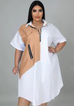 This Women Khaki Casual Turn-down Collar Half Sleeves Color Blocking Zippers Midi Loose Plus Size Dresses made of soft and elastic fabric. Global Lover wholesale plus size dresses and hope curvy ladies find here a warm and exciting place to shop affordable curvy dresses online - plus size casual