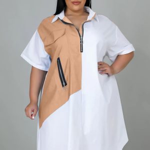 This Women Khaki Casual Turn-down Collar Half Sleeves Color Blocking Zippers Midi Loose Plus Size Dresses made of soft and elastic fabric. Global Lover wholesale plus size dresses and hope curvy ladies find here a warm and exciting place to shop affordable curvy dresses online - plus size casual