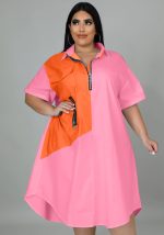 This Women Pink Casual Turn-down Collar Half Sleeves Color Blocking Zippers Midi Loose Plus Size Dresses made of soft and elastic fabric. Global Lover wholesale plus size dresses and hope curvy ladies find here a warm and exciting place to shop affordable curvy dresses online - plus size casual