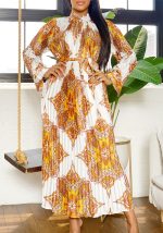 This Women Autumn Printed Long Sleeve African Dress Design Made Of High Quality Polyster And Spandex Material