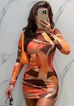 Este otoño de las mujeres impresas de manga larga cuello redondo Casual Bodycon vestido de diseño hecho de alta calidad de poliéster y spandex material. Es elástico