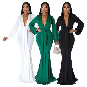 This Women Autumn Sexy Slim Deep v-Neck Long Sleeve Dress Dress Design Made Of Good Quality Polyster And Spandex Material