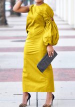 This Women Autumn Solid Single Sleeve Hollow Slit Dress Design Made Of High Quality Polyster And Spandex Material. It Is Stretchy