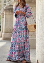 This Women Autumn v-Neck Long Sleeve Maxi Bohemian Dress Design Made Of High Quality Polyster And Spandex Material