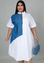 This Women White Casual Turn-down Collar Half Sleeves Color Blocking Zippers Midi Loose Plus Size Dresses made of soft and elastic fabric. Global Lover wholesale plus size dresses and hope curvy ladies find here a warm and exciting place to shop affordable curvy dresses online - plus size casual