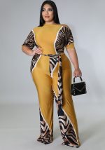 This Women Yellow Slash Neck Half Sleeves Loose Plus Size Jumpsuit design made of high quality polyster and spandex material. It is stretchy