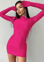 This Women Autumn And Winter Finger Cots Long Sleeve Sexy Round Neck Bodycon Dress Design Made Of High Quality Polyster And Spandex Material. It Is Stretchy