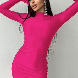 This Women Autumn And Winter Finger Cots Long Sleeve Sexy Round Neck Bodycon Dress Design Made Of High Quality Polyster And Spandex Material. It Is Stretchy