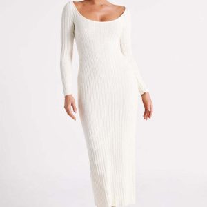 This Women Autumn And Winter Round Neck Long Sleeve Slit Sexy Knitting Dress Combine The Warm And Fashion. It Is a Must-Have Item For This Winter. Sweater Dresses For Women At Global Lover Comes For Different Occasions - Daily Life