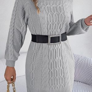 This Women Autumn And Winter Solid Twist Lantern Sleeve Sweater Dress Combine The Warm And Fashion. It Is a Must-Have Item For This Winter. Sweater Dresses For Women At Global Lover Comes For Different Occasions - Daily Life